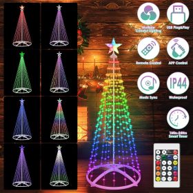 1.8M LED Smart Christmas Cone Tree Outdoor Lighted Christmas Tree Light with App Control Remote Control IP44 Waterproof Timer 210 Modes for Indoo