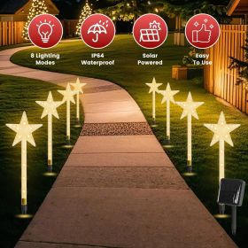 8Pack Christmas Solar Stake Light 64LED Beads Star-Shaped Pathway Lights With 8 Lighting Modes IP64 Waterproof Xmas Decoration For Garden Patio Y