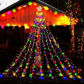 Outdoor Christmas Decorations: 12.6ft 350LED Waterfall Lights 8 Modes Christmas Lights, Xmas Tree House Yard Porch Patio Garden Decor, Multicolor