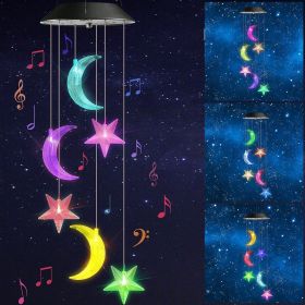 Solar Wind Chimes, Color Changing Wind Chimes Moon and Star, LED Decorative Mobile, Gift for Mom Grandma