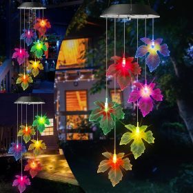 Solar Wind Chimes, Color Changing Maple Leaf Wind Chime, LED Mobile Wind Chimes, Waterproof Outdoor Wind Chime Lights for Garden, Patio, Party, W