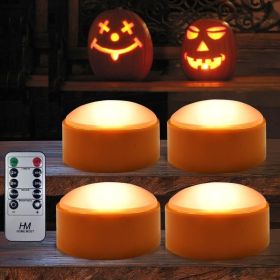 4-Pack Halloween LED Pumpkin Lights Battery Operated - Orange Pumpkin Lights with Timer and Remote Halloween Decor - Jack-O-Lantern Decoration Ou