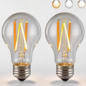 3 Color Temperature LED Bulb E26 Medium Base 60W Equivalent, 2700K Warm White and 6000K Daylight Color Changing Light Bulb 3CCT A19 LED 6W Clear