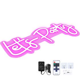 Let's Party Neon Sign, 23"X10" Neon Sign for Wall Decor, Adjustable Brightness Pink Neon Light Sign with Remote Control and Power Adapter