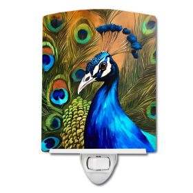 NEW Peacock Ceramic Night Light Compact, UL-Certified, Ideal for Bedroom, Bathroom, Nursery, Hallway, Kitchen, 6x4x3, Multicolor