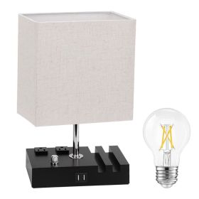1Pc Fully Dimmable Table Lamp For Bedroom Living Room Bedside Lamp For Nightstand Dual USB Ports 2 Power Outlets LED Bulb Included (Option: Beige)