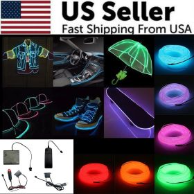 Neon LED Light Glow EL Wire String Strip Rope Tube Decor Car Party + Controller (Controller Type-Color: Battery Pack (3 Modes)-White, Length: 3FT)