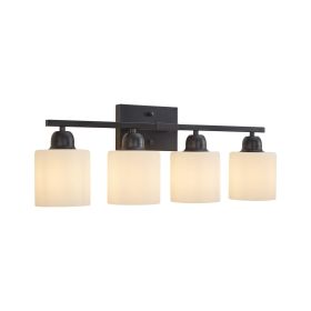 Black Bathroom Light Fixtures, 4-Light Modern Vanity Light Over Mirror, Wall Sconces with Milky White Frosted Glass Shades (Material: Iron, Color: black)