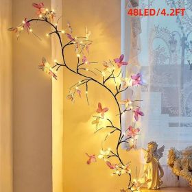 Light with Butterfly 48LED 5.9FT Enchanted Wall Decoration Vine Lights 8 Light Modes for Indoor Home Wall Decoration (size: 4.2FT)