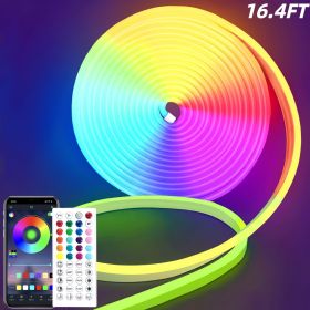 RGB Neon LED Strip Lights, 16.4Ft Led Neon Rope Lights with App Remote Control, Music Sync,Waterproof, Flexible DIY Lights Design for Bedroom, Li (size: 16.4FT)