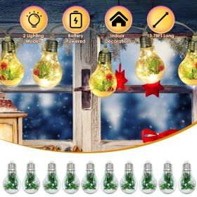 13.78FT Christmas Snow Globe String Light Battery Powered 10 LED Bulbs Indoor Christmas Lights with Pine Needles Snowflakes Berries (Color: As Shown)