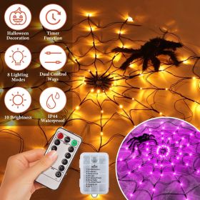 Halloween Spider Web Light - 3.28ft Diameter, 70 LEDs, 8 Modes, 10 Brightness Levels - Battery Powered (Color: Warm)